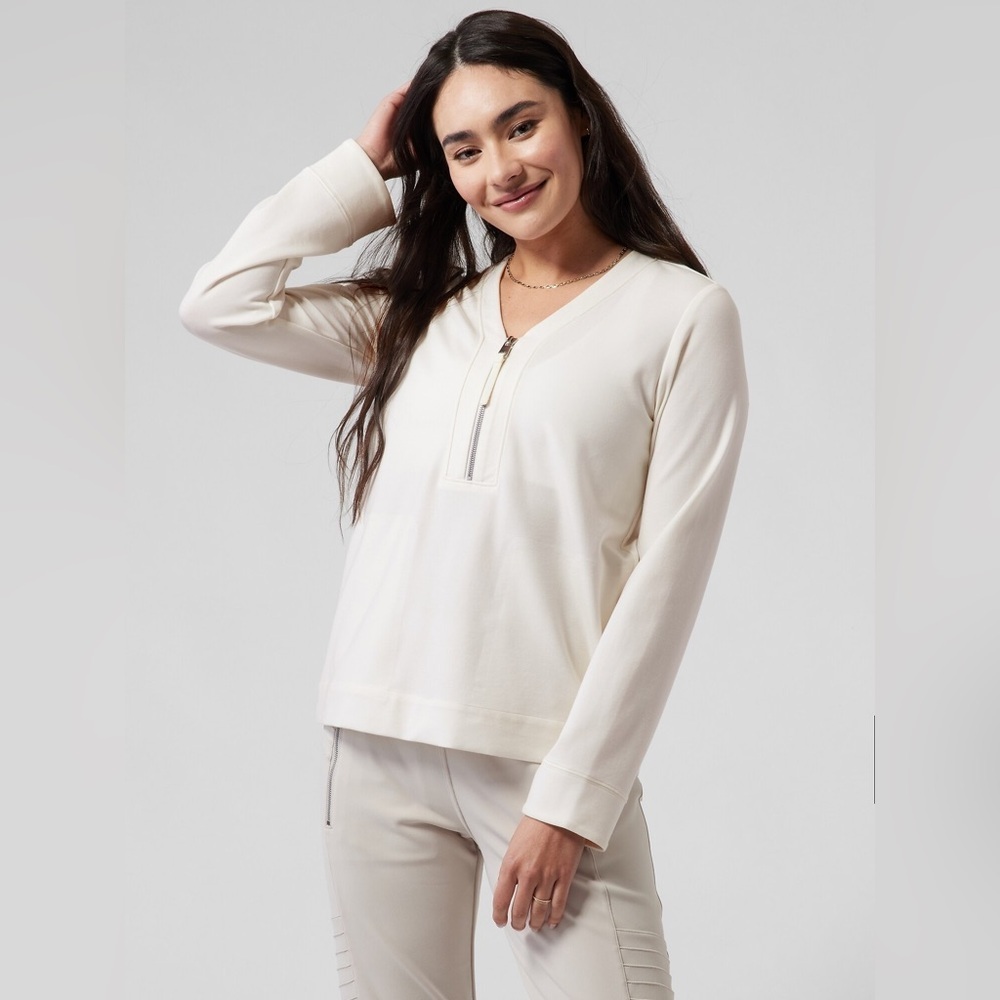 ATHLETA Eastbound Half Zip Sweatshirt in Magnolia White